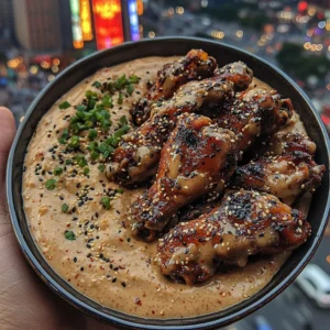Spicy Korean Chicken Wings with Sesame Garlic Dip