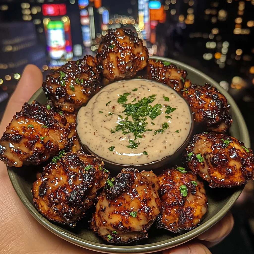 Sticky Honey Garlic Chicken Bites with Creamy Dip