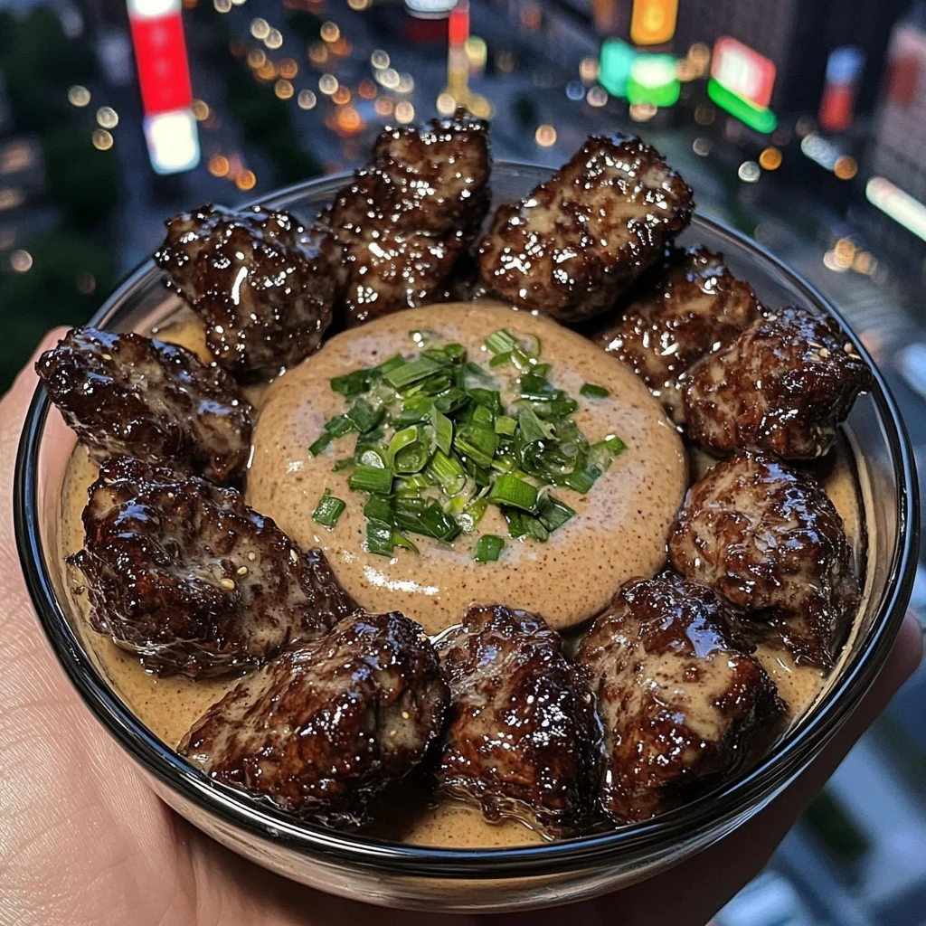 Teriyaki Glazed Beef Bites with Scallion Dipping Sauce
