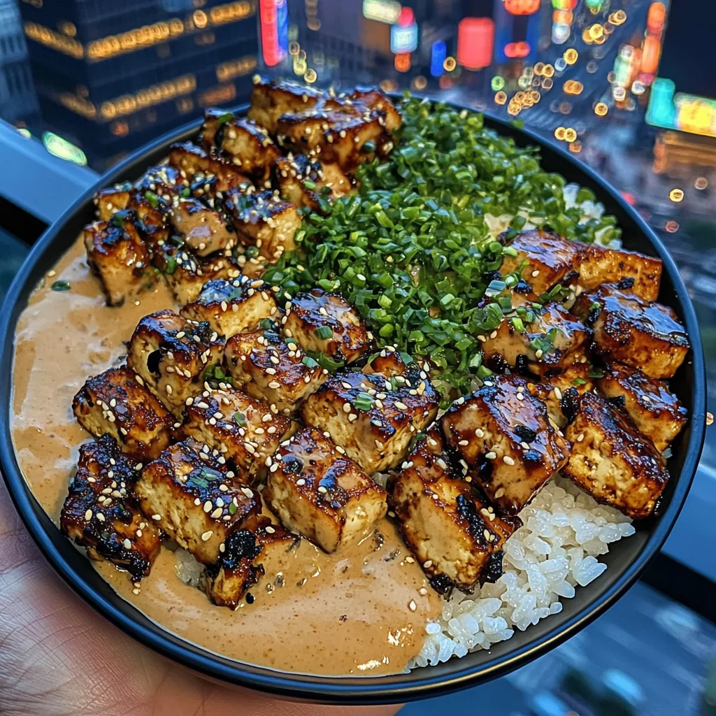 Teriyaki Tofu Rice Bowls with Spicy Sesame Sauce