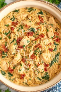 heavenly Slow Cooker Creamy Tuscan Chicken Orzo for a no-fuss