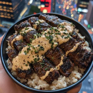 Blackened Beef Rice Bowls with Garlic Herb Cream