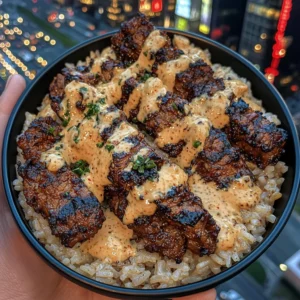 Blackened Beef Rice Bowls with Smoky Pepper Sauce