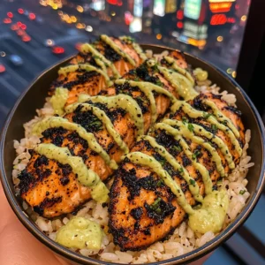 Blackened Salmon Rice Bowls with Avocado Lime Drizzle
