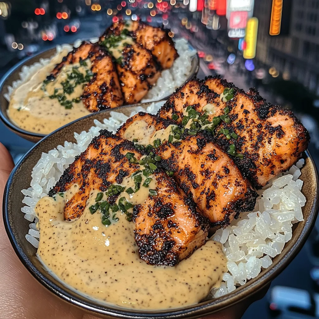 Blackened Salmon Rice Bowls with Lemon Pepper Sauce