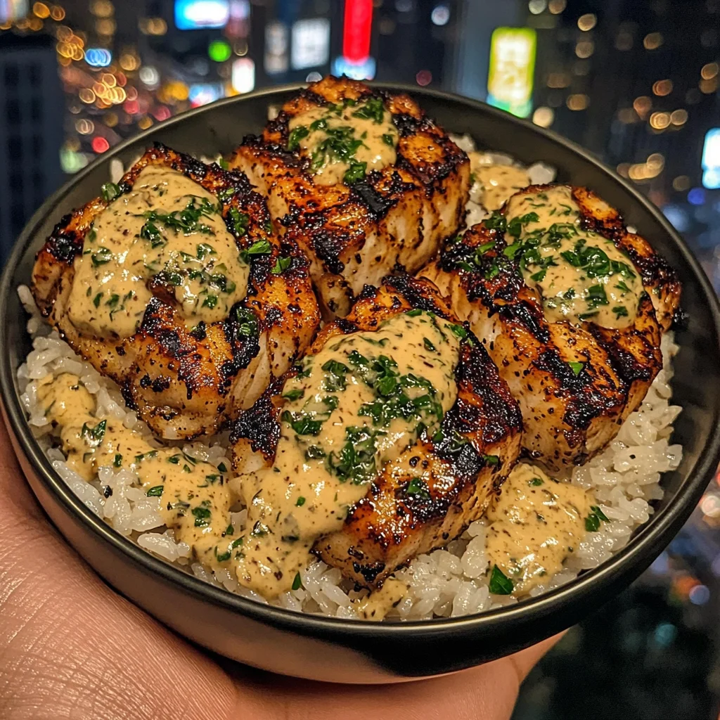 Cajun Grilled Fish Rice Bowls with Tangy Herb Sauce