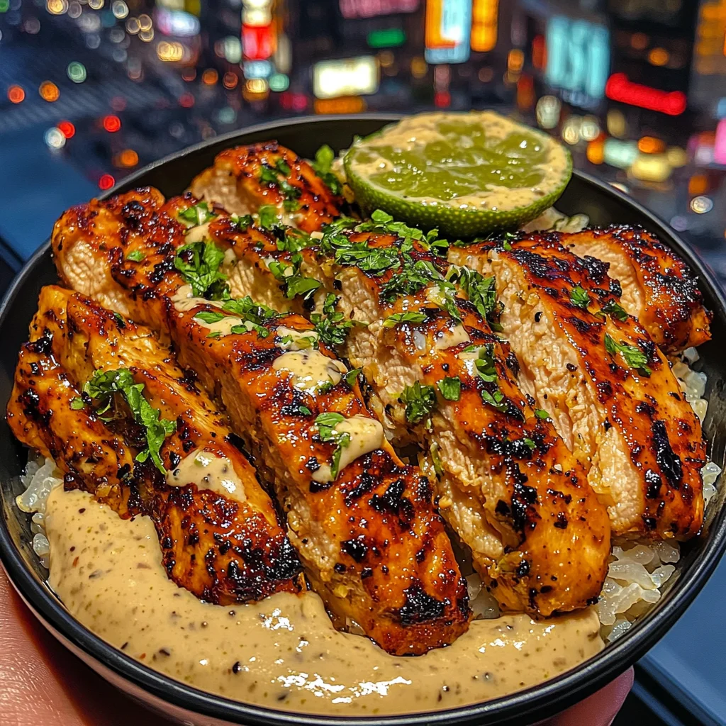 Chili Garlic Chicken Rice Bowls with Creamy Lime Sauce