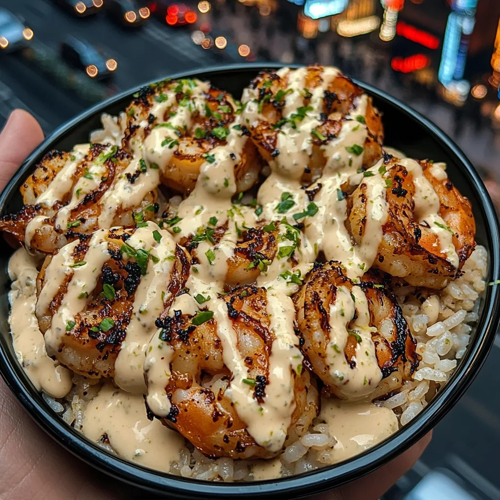 Chili Garlic Shrimp Rice Bowls with Creamy Lime Drizzle