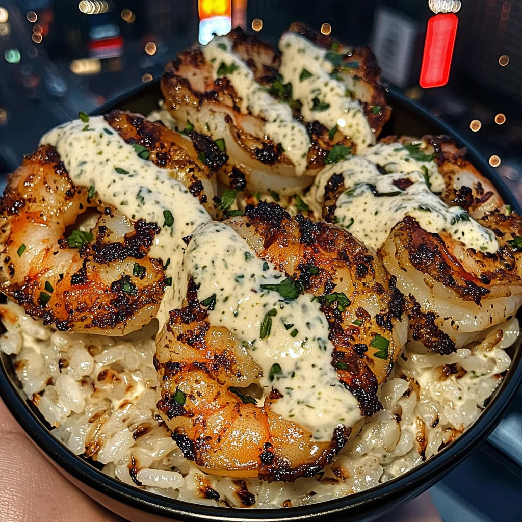 Chili Lime Shrimp Rice Bowls with Creamy Cilantro Sauce
