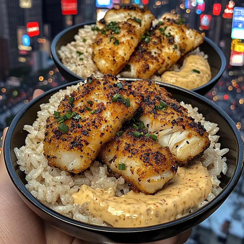 Crispy Fish Rice Bowls with Lemon Pepper Aioli