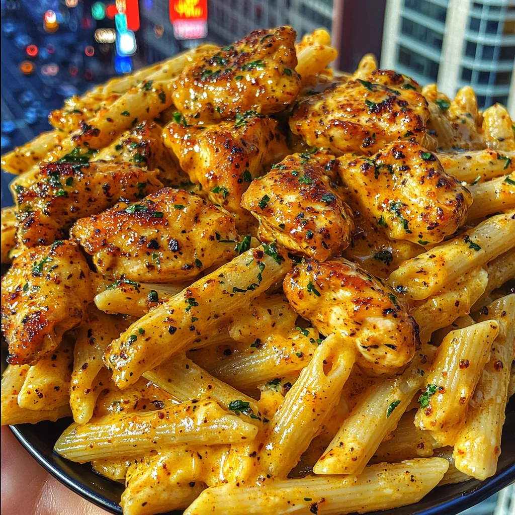 Garlic Butter Cajun Chicken with Cheddar Parmesan Penne