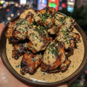 Garlic Butter Chicken Wings with Creamy Herb Sauce