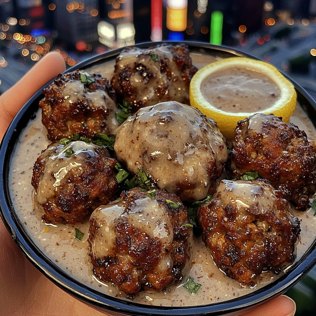 Garlic Butter Meatballs with Lemon Dipping Sauce
