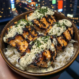 Garlic Butter Salmon Rice Bowls with Herb Yogurt Sauce