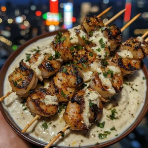 Garlic Butter Shrimp Skewers with Lemon Cream Dip