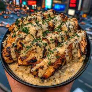 Garlic Herb Chicken Rice Bowls with Creamy Parmesan Sauce