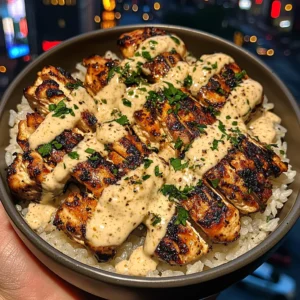 Garlic Parmesan Chicken Rice Bowls with Creamy Ranch Sauce
