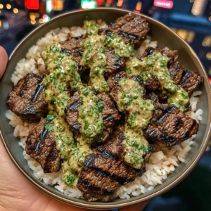 Grilled Beef Rice Bowls with Cilantro Chimichurri