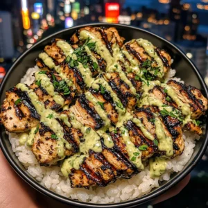 Grilled Chicken Rice Bowls with Avocado Ranch Dressing