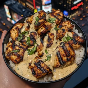 Grilled Chicken Rice Bowls with Creamy Basil Sauce
