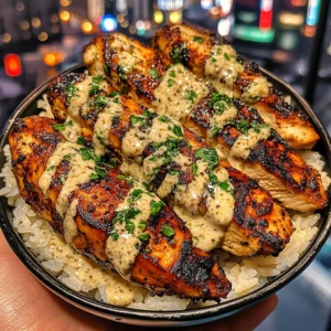 Grilled Chicken Rice Bowls with Garlic Parmesan Sauce