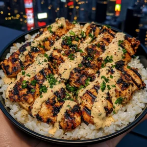 Grilled Chicken Rice Bowls with Spicy Yogurt Sauce