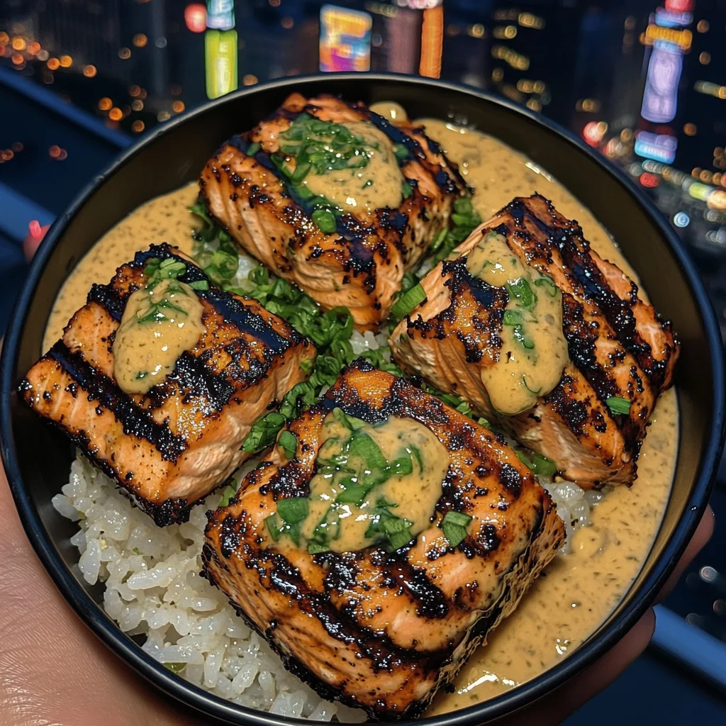 Grilled Miso Salmon Rice Bowls with Sesame Lime Sauce