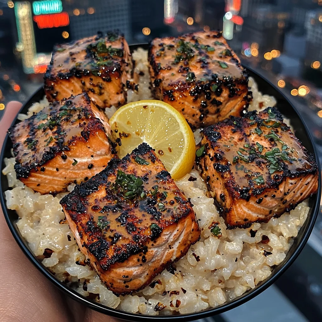 Grilled Salmon Rice Bowls with Honey Lemon Glaze