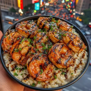 Grilled Shrimp Rice Bowls with Sweet Teriyaki Drizzle