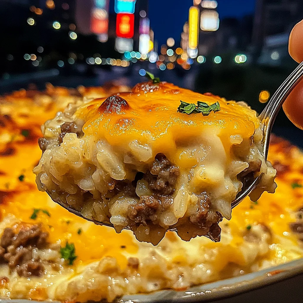 Hearty Beef and Rice Casserole with Creamy Cheddar
