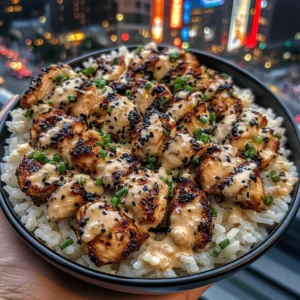 Honey Garlic Chicken Rice Bowls with Sesame Chili Sauce