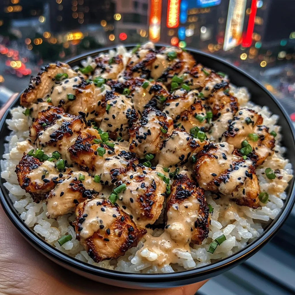 Honey Garlic Chicken Rice Bowls with Sesame Chili Sauce