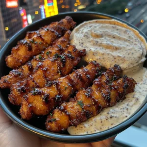 Honey Garlic Chicken Strips with Creamy Dip