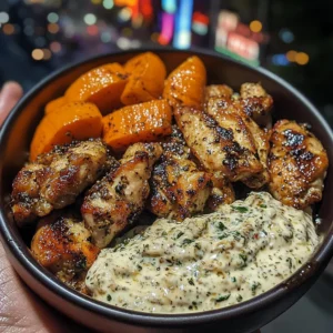 Honey Garlic Chicken and pumpkin with Creamy Herb Dip