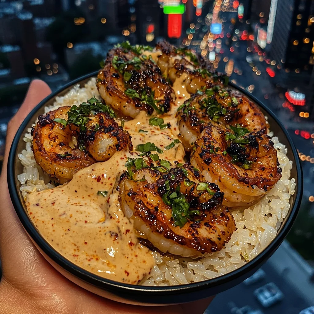 Honey Garlic Shrimp Rice Bowls with Chili Lime Sauce