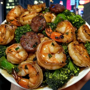 Honey Garlic Shrimp, Sausage & Broccoli