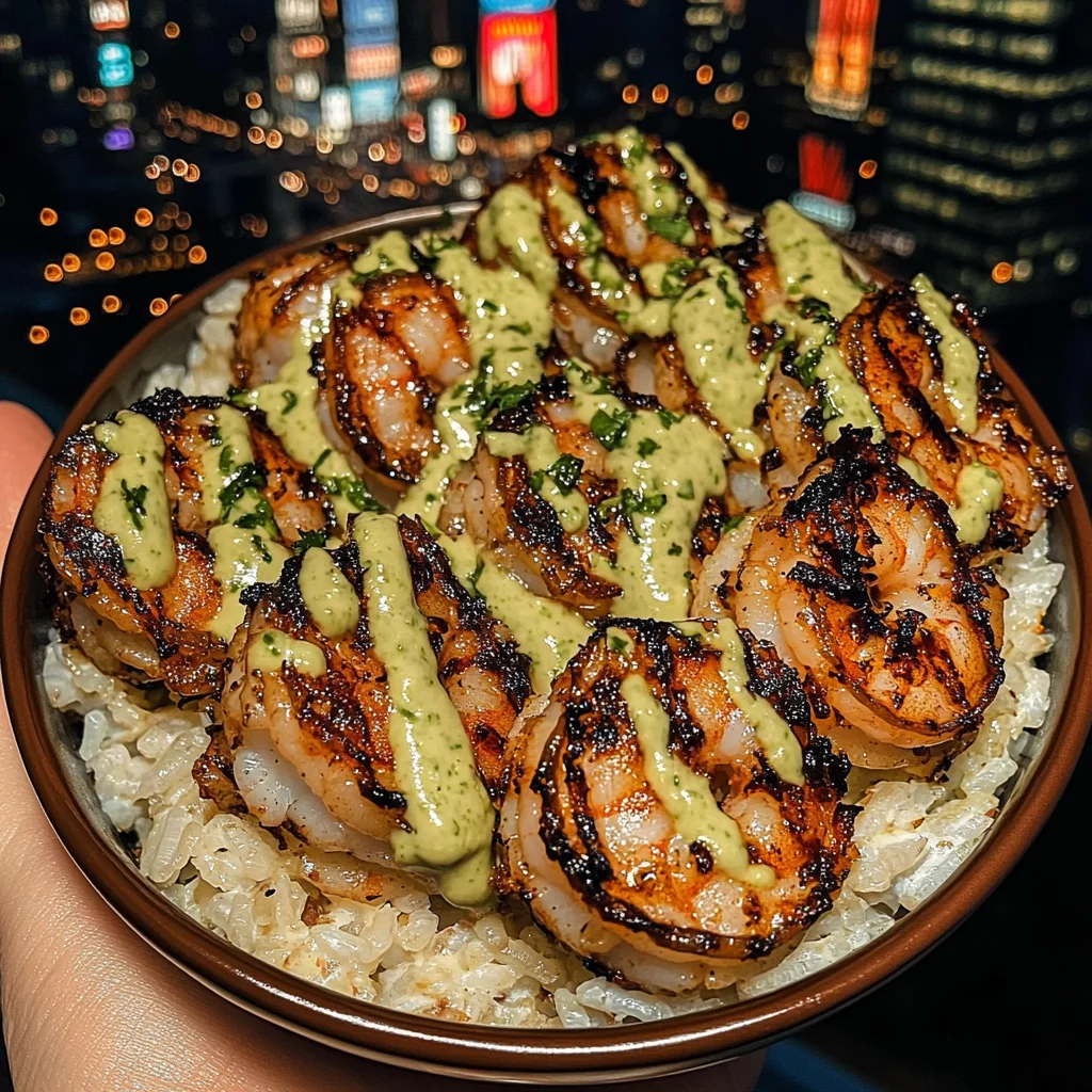 Honey Lime Shrimp Rice Bowls with Avocado Sauce