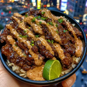 Honey Soy Beef Rice Bowls with Ginger Lime Sauce