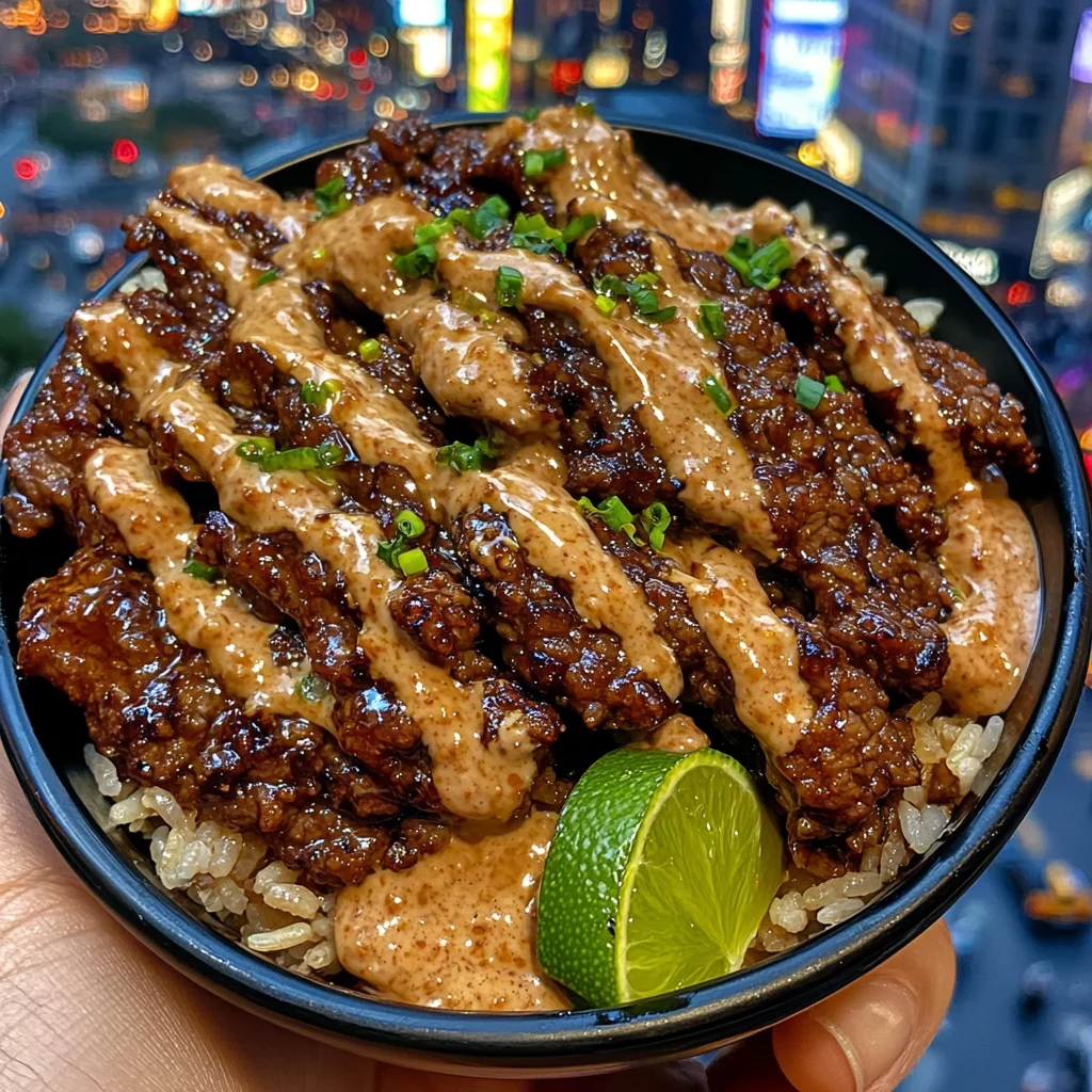 Honey Soy Beef Rice Bowls with Ginger Lime Sauce