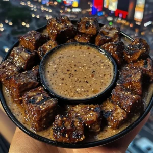 Korean BBQ Beef Cubes with Spicy Sesame Dipping Sauce