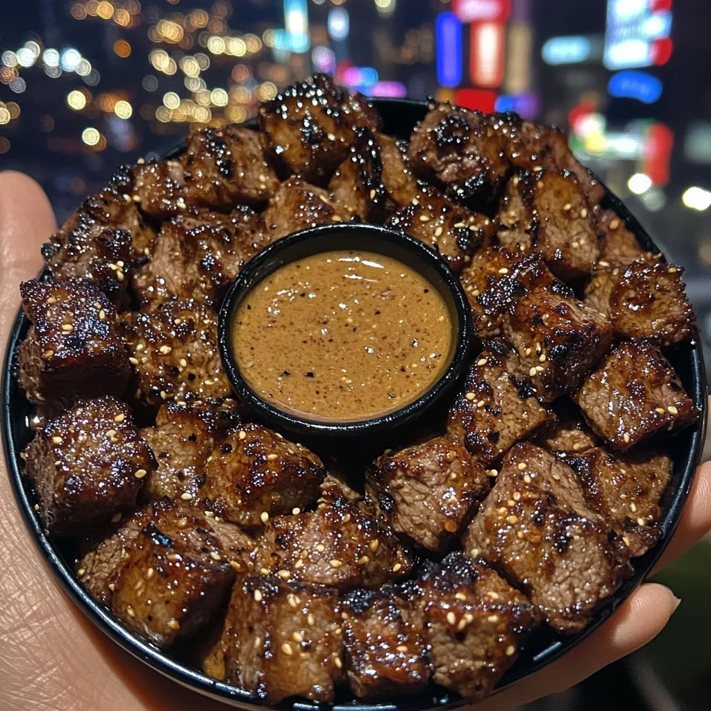 Korean BBQ Beef Cubes with Spicy Soy Dipping Sauce