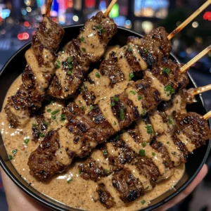 Korean BBQ Beef Skewers with Creamy Sesame Sauce