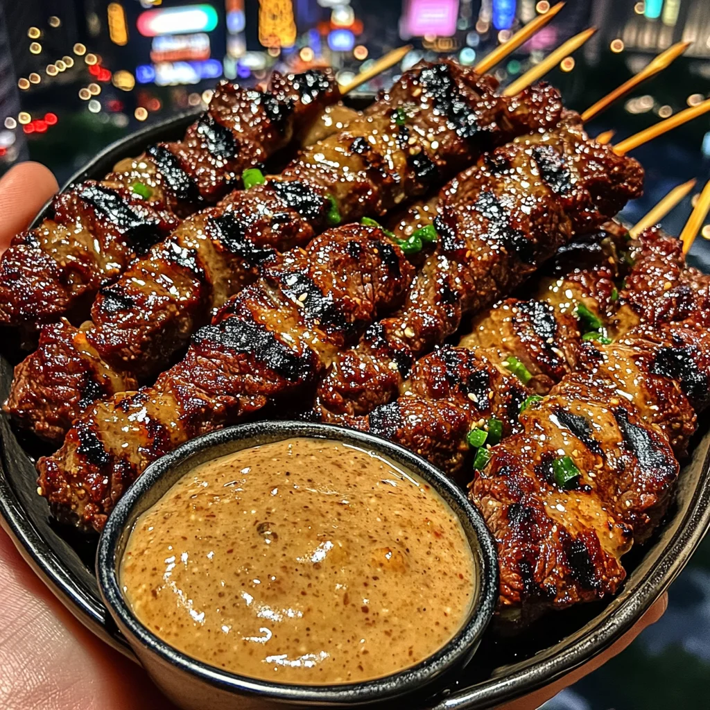 Korean BBQ Beef Skewers with Garlic Sesame Dipping Sauce