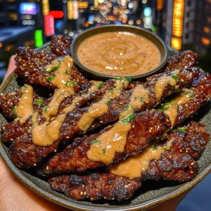 Korean BBQ Beef Strips with Spicy Ginger Sauce