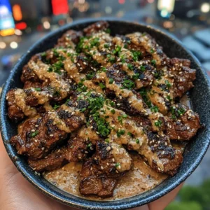 Korean BBQ Beef Tips with Garlic Sesame Sauce