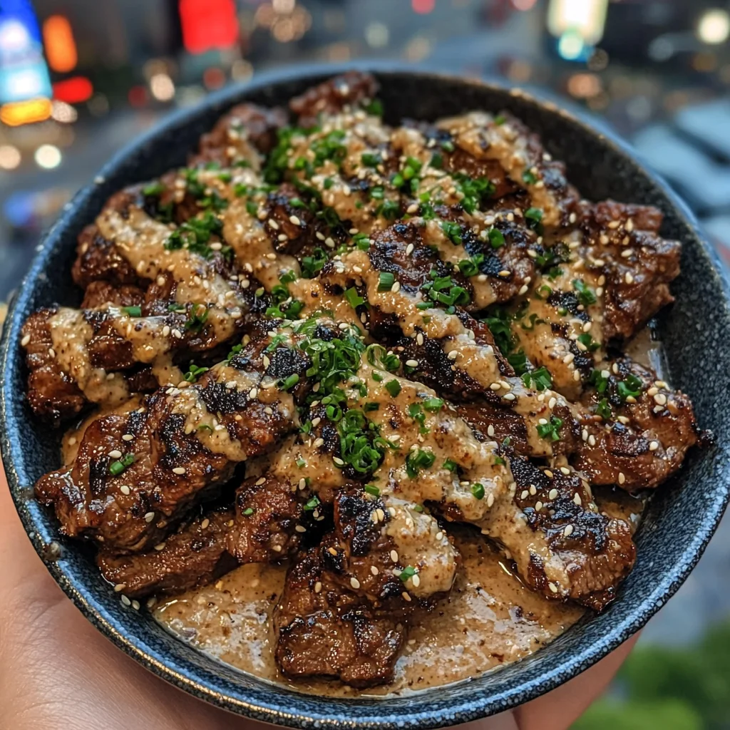 Korean BBQ Beef Tips with Garlic Sesame Sauce