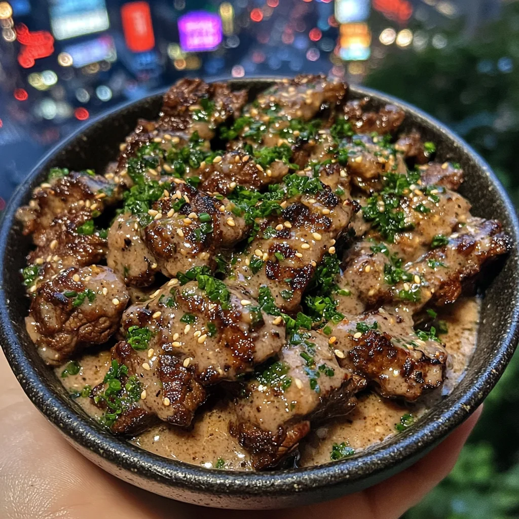 Korean BBQ Beef Tips with Garlic Sesame Sauce
