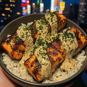 Lemon Butter Salmon Rice Bowls with Garlic Herb Cream