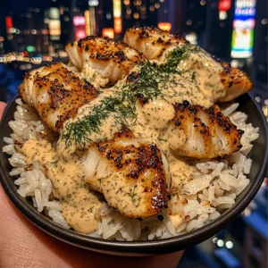 Lemon Pepper Fish Rice Bowls with Zesty Dill Sauce