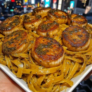 Linguine in Lemon Herb Cream Sauce with Pan-Seared Scallops